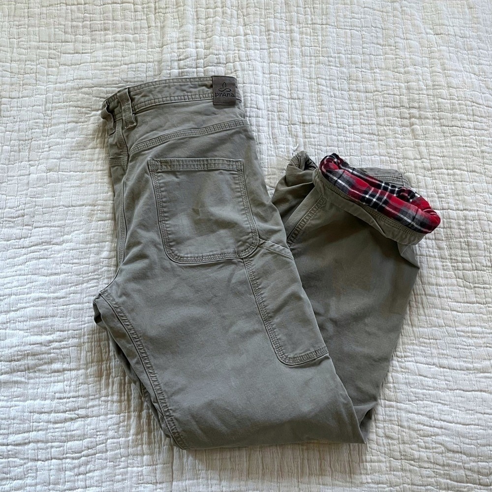 prAna Bronson Flannel Lined Canvas Utility Pants Men 34x32 (fit 31x 29.5)